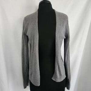 Womens Open Front Cardigan Sweater Size M Gray Cotton Blend Minimalist Office